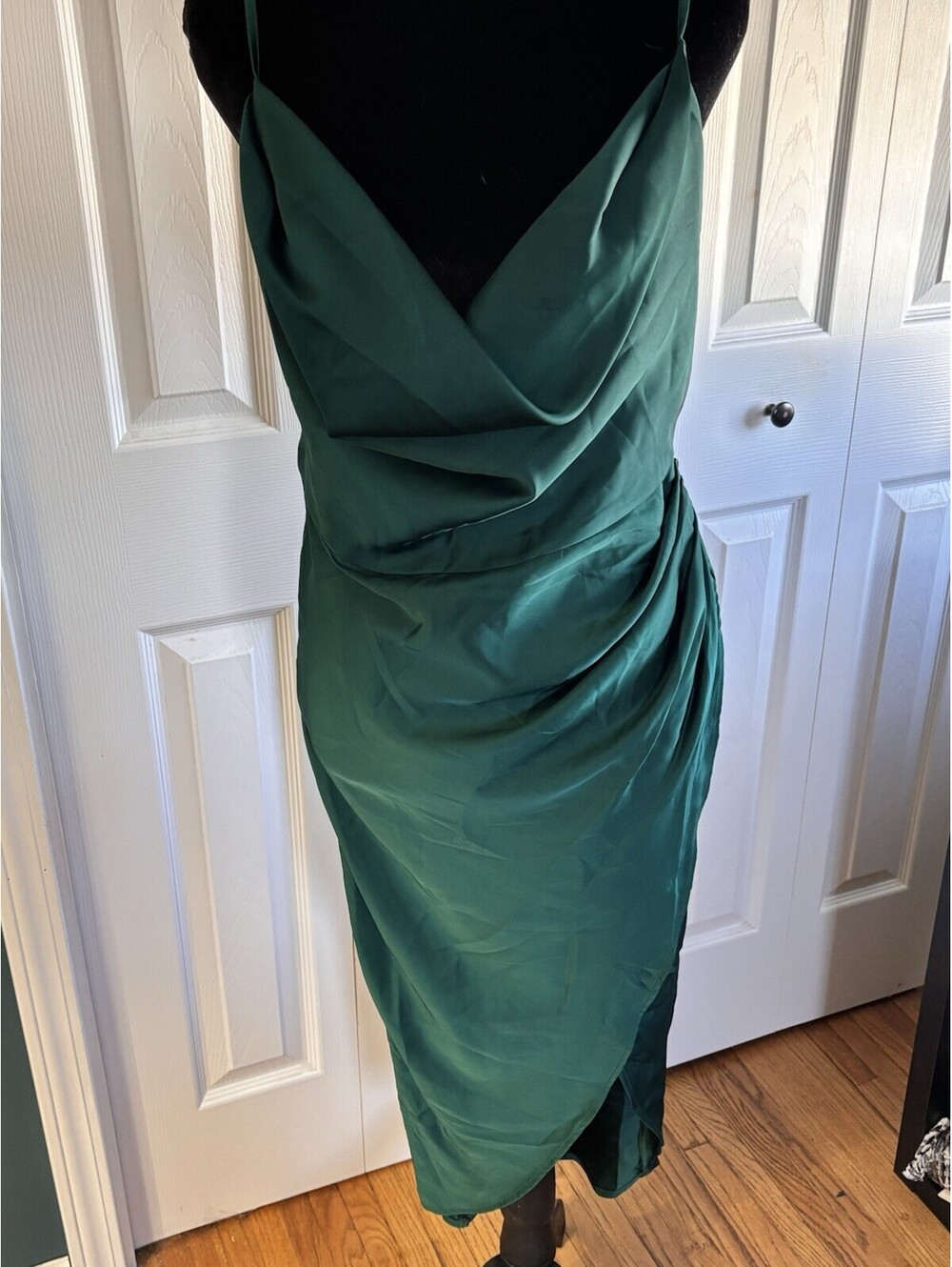 Mable Temi Satin Cowl Back Midi Dress - Emerald Green Size L